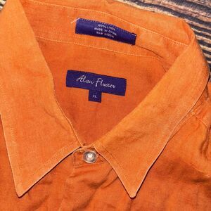 Alan Flusser 100% Linen Shirt Men's XL Orange Short Sleeve Button Up Pocket